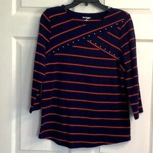 Kim Rogers Navy & Orange striped top, Large Petite
